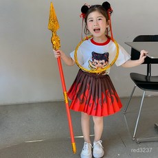 女童套裝夏季新款哪吒童裝網紅街頭風夏裝學院風兩件套