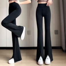 高腰顯瘦微喇叭鯊魚褲，女款外穿開叉打底褲，收腹提臀芭比褲，小個子黑色喇叭褲