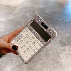 時尚創意迷你小號計算器女士可愛桌面鑲鑽水晶小型便攜計算機, 1個, 白色鑲鑽方形計算器:如圖所示