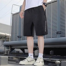 運動短褲 男生 夏季 輕薄透氣 涼感 短褲 寬鬆 彈性 運動褲, 黑色