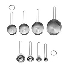 DFMEI 不鏽鋼量杯量勺烘焙食品級304不鏽鋼量杯, 1個, 線柄量杯量匙8件套:銀色