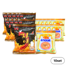 자야30g + 에낙 오리지널16g / 세트 추억의 옛날 과자 라면땅 문방구 라면 간식, 10세트, 46g