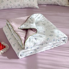 물세탁 가능한 면 여름용 이불 에어컨 이불 세탁기 사용 가능한 얇은 이불, 150*200cm 싱글 여름 이불, 보라색 꽃토끼