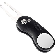 마일 하이 라이프 골프 디봇 수리 도구 팝업 버튼 및 마그네틱 볼 마커가 있는 모든 금속 접이식, Black Curve
