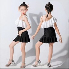 DIU 拉丁舞服女童夏季露背新款分體裙子白色套裝冰絲荷葉邊演出服跳舞