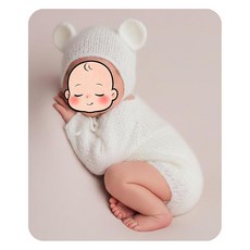 Vemonllas 신생아 사진 곰 의상 | 모헤어 긴소매 롬퍼와 모자 세트 유니 아기 촬영 소품 (화이트), 화이트