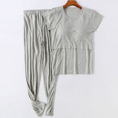 솔리드 컬러 반팔 수유복 세트