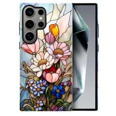 Heindiy 삼성 갤럭시 S25 엣지 케이스 광택 케이스 전방위 보호 충격 방지 긁힘 방지 TPU 커버 남성 여성 책장 책 크리스마스 트리 눈사람 케이스, 갤럭시 S23 울트라, 빈티지 와일드 데이지 튤립과 바이올렛