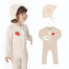 베이비솔 베리베어 유아 아동 수영복 세트 수영모 포함 남아 여아 올인원 긴팔