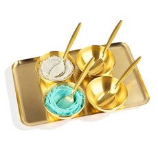 페이셜용 스테인리스 스틸 에스테티션 용품 9개 세트 스푼 대형 스킨 케어 트레이가 있는 골드 믹싱 볼 여성 숙녀 홈 살롱 여행용 스파 필수 도구 271601, 페이셜용 스테인리스 스틸 에스테티션 용품 9개 세트 스