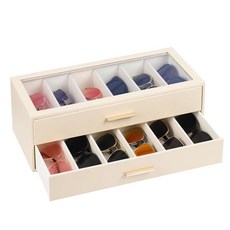 AUTORK PU Leather Sunglasses Organizer Case with Lock 4-Layer 24-Slot Eyeglass Display Box with Dr
