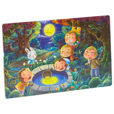 卡通拼圖 兒童益智玩具 趣味拼圖 鐵盒裝, 【60片】猴子撈月, 1個, 60片