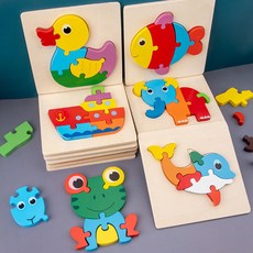 3D立體動物拚圖 木質拚圖 立體拚圖 兒童動物交通拚圖 寶寶拚圖 益智拚圖 早敎拚圖 兒童拚圖 啟懞玩具 拚圖玩具, 1個, 【一張】圖案隨機發貨