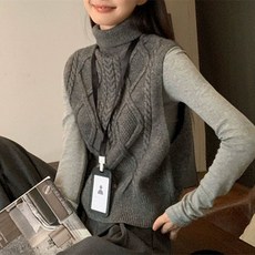 2023년 가을 겨울 신상품 짙은 회색 하이넥 스웨터 조끼 레이어드 탑 고급스러운 앞뒤로 착용 가능한 니트 조끼 여성용