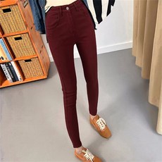 TKX 여성용 하이웨스트 슬림핏 데님 팬츠 봄 가을 무지 베이직 디자인 고급 편안한 패션 KC69