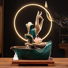 명상 불상 손 흐르는 물 분수대 인테리어 거실 개업 풍수 소품, 1_붉은연꽃세트+등받이사진