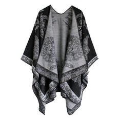 Urban CoCo 판초 망토 여성용 컬러 블록 숄 랩 앞쪽 트임 시리즈 1-카키 One Size 142297, 시리즈 29-블랙