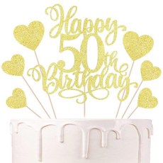 오테비 40번째 생일 케이크 토퍼 세트 골드 글리터 - \"해피 40번째 생일\" 메인 케이크 토퍼와 하트 컵케이크 토퍼 (여성 및 남성용) 40번째 생일 파티 케이크 및 디저트, 50, 1