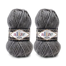 alize 슈퍼라나 메가필 뜨개실, 21라이트그레이, 2개