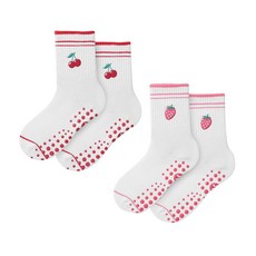 CoolMAT 매트e 여성용 그립이 있는 자수 필라테스 양말 요가 운동용 바레 선물 170085, 체리/딸기 2쌍