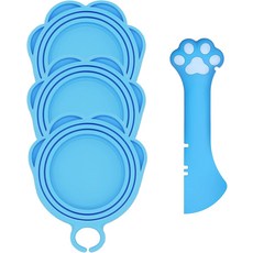 DORUI 애완동물 캔 오프너 및 3개 고양이 사료 뚜껑 범용 BPA 프리 실리콘 커버 개 사료용 다기능 습식 스푼다크 블루