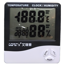 AREPU大螢幕多功能溫度計濕度計，含日期時間顯示，可壁掛/立放, 時尚黑, 1個