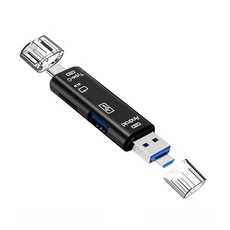 OTG 카드 리더기 5 IN 1 마이크로 USB 유형 C TF 메모리 안드로이드 전화 컴퓨터 스마트폰 독 어댑터, 01 Black
