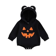 신생아 첫 할로윈 여아 남아 의상 호박 얼굴 후드 스웨트셔츠 롬퍼 긴소매 가을 겨울 옷 다크 블루 3~6개월100371