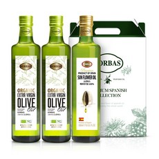 [선물포장]소르바스 유기농 엑스트라버진 올리브유500ml 2병+해바라기유500ml 1병 오일 선물세트, 1세트