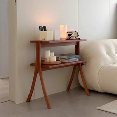LINKHOME 높은 2단 원목 사이드테이블 슬림 협탁 거실 침대 틈새 테이블, 월넛 월넛