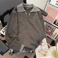 美式復古休閑V領針織衫男 秋冬新款純色開衫毛衣外套