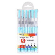 褲公主 按壓式自來水筆毛筆套裝，升級版儲水筆水彩繪畫製圖專用，多尺寸毛筆套組, 1套, 均碼, 按壓式自來水毛筆6支裝~藍色