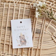 森林動物生日吊卡 生日包裝禮物吊牌 禮品裝飾吊卡 3.5x5cm (10枚入), 1個, 狐狸與蛋糕