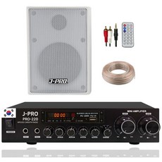 제이프로 블루투스 매장용 카페 매장 업소용 벽걸이 스피커 앰프+리모콘+PC선 1.5M+스피커케이블, 화이트, 외부1개 세트