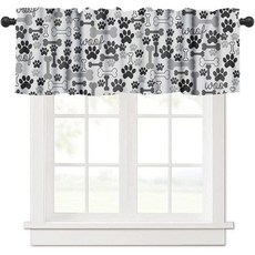 YEAR 이어nJEAR 이어창문용강아지발바닥프린트밸런스커튼 그레이만화강아지발바닥및뼈주방커튼창문트리트먼트 농가짧은창문밸런스침실욕실용137.2cmx45.7cm54x18인치11841