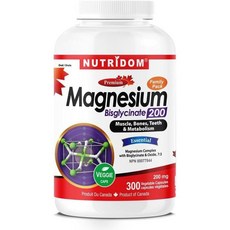 캐나다 NUTRIDOM 뉴트리돔 마그네슘 비스글리시네트 200mg 캡슐, 4개, 300정