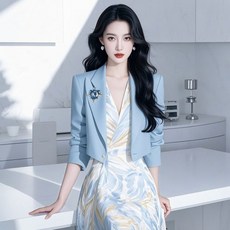 데일리 여성 정장 세트 쇼트 정장 코트 + 원피스 세트 봄 여름 여자 오피스룩 투피스 세트 YSQ