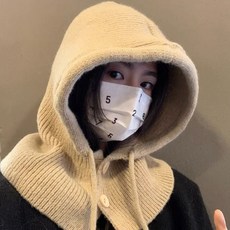 여성 단추 후드 니트 바라클라바 넥워머 베이지 ko9+42637sp