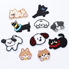 동물 자수 와펜 10종 1세트 강아지 고양이 패치 스티커, 1개, 혼합