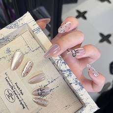 穿戴甲片高級感夏季簡約百搭美甲貼片貓眼手工假指甲片新品30片, 1個, BY1680斑點領結:膠水款