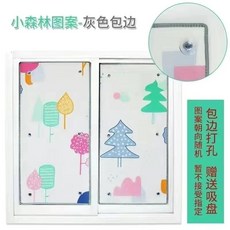 窗戶防曬隔熱膜 鋁箔貼紙 隔熱板 陽光房 天窗 廚房 玻璃遮陽, 1個, 陞級加厚小樹林圖案 灰色包邊 送吸盤,打孔送粘接吸盤60釐米*100釐米