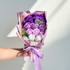 니토르 조화 장미 꽃다발 시들지 않는 비누꽃 18송이, 1개, 퍼플그라데이션