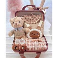 寶寶滿月禮盒 嬰兒禮物 摩卡棕小熊行李箱組
