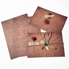 올리스트 빈티지 편지지 세트 편지지4p + 봉투2p+ 실링 스티커2p + 꽃2p, 다크 브라운
