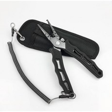 6.5寸鋁合金控魚鉗側剪高強度精鍛側嘴剪線多功能路亞鉗(含護套與失手繩), 黑色, 1個