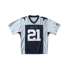 美式復古V領網眼透氣速乾運動球衣男女夏季寬鬆短袖T恤上衣, 藍色