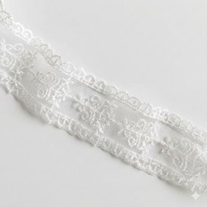 CRT 072 탐나요 퓨어 화이트 자수 레이스 리본 1롤, 1개, 크림화이트