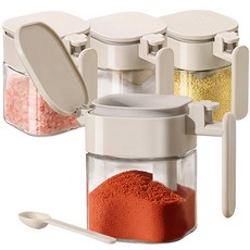 루비코코 스푼 밀폐 양념통 유리 양념병 조미료통 세트, 단품, 4개 단품, 4개