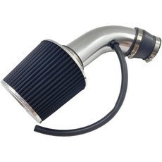 3 범용 냉풍 흡입 키트 파이프 알루미늄 자동차용 공기 필터 유도 흐름 호스 블랙, Silver & Black, 1개