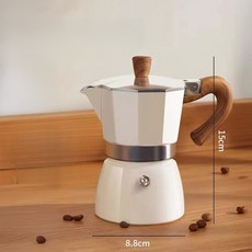해피유통 클래식 디자인 커피 메이커 모카포트 알루미늄 핸드 우드 그립 홈 카페 용품, 1, 화이트150ml